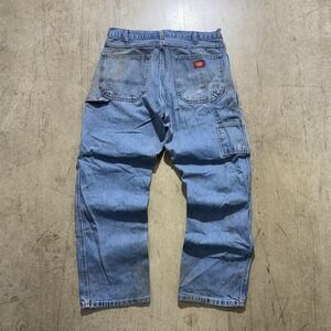 Dickies Jeans Mens 34x32 Blue Carpenter Straight Leg Workwear Distressed